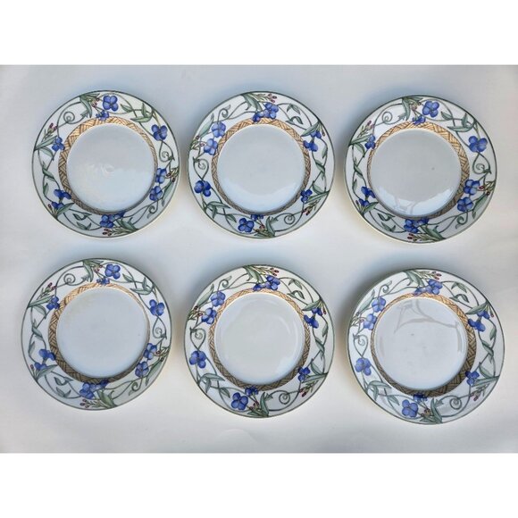 6 Dansk Umbrian Flowers Dinnerware Bread Plates 7 3/8" Blue & Green Floral Pat - Picture 1 of 3